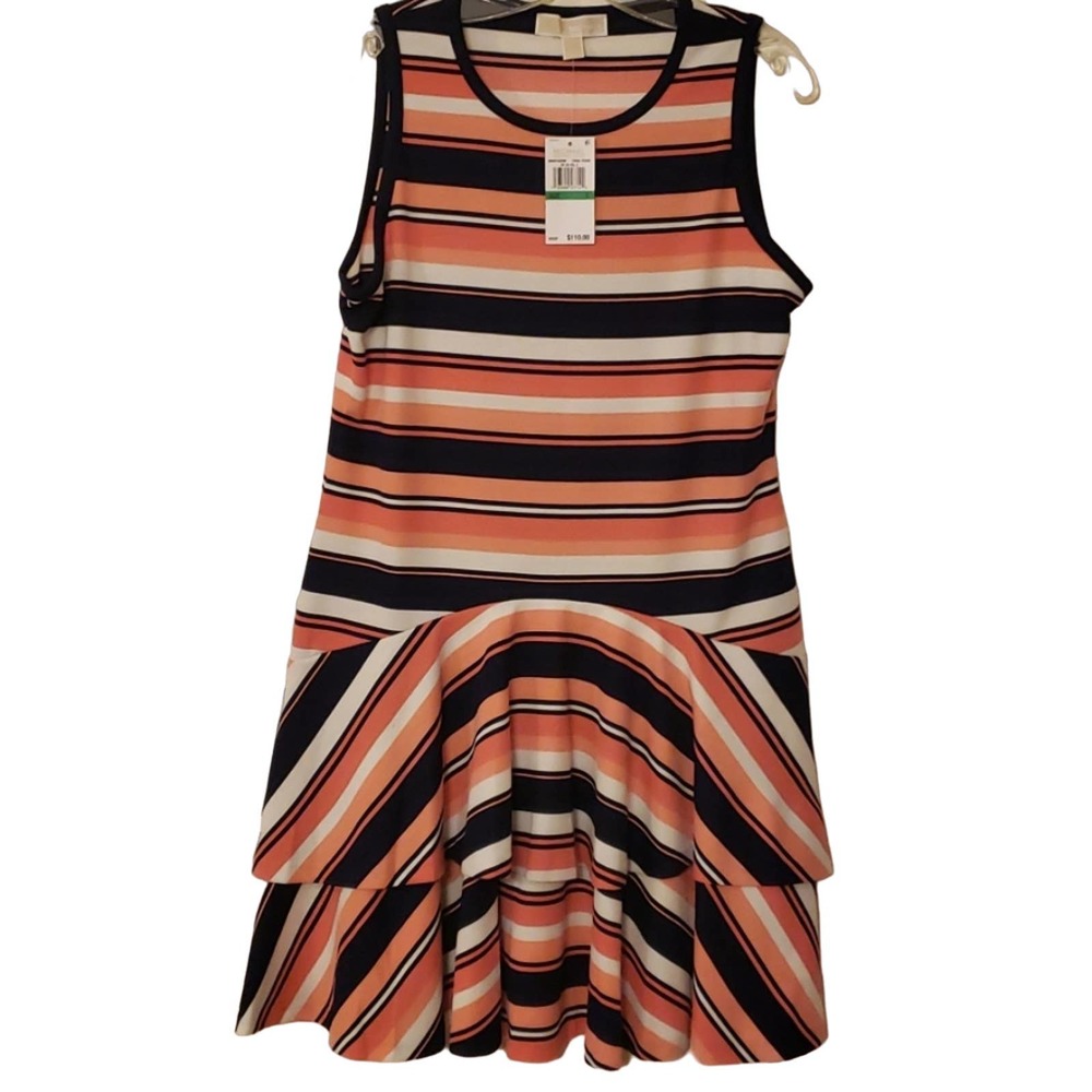 Michael Kors Dress Pink Peach Melon Ruffled Sz L Sleeveless NWT